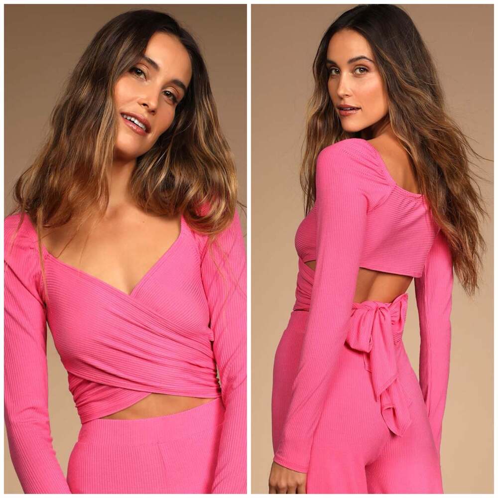 Lulus Long Sleeve Ribbed Wrap Crop Top